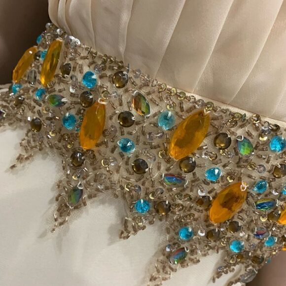 New Sexy V-Neck & Cross Back Beaded Halter Evening Dress - Picture 11 of 16